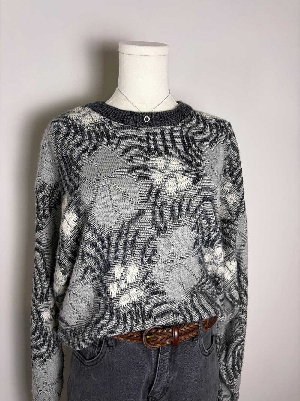 Saturdays 80s Abstract Knit Sweater M/L Retro Geometric Colorful Acrylic